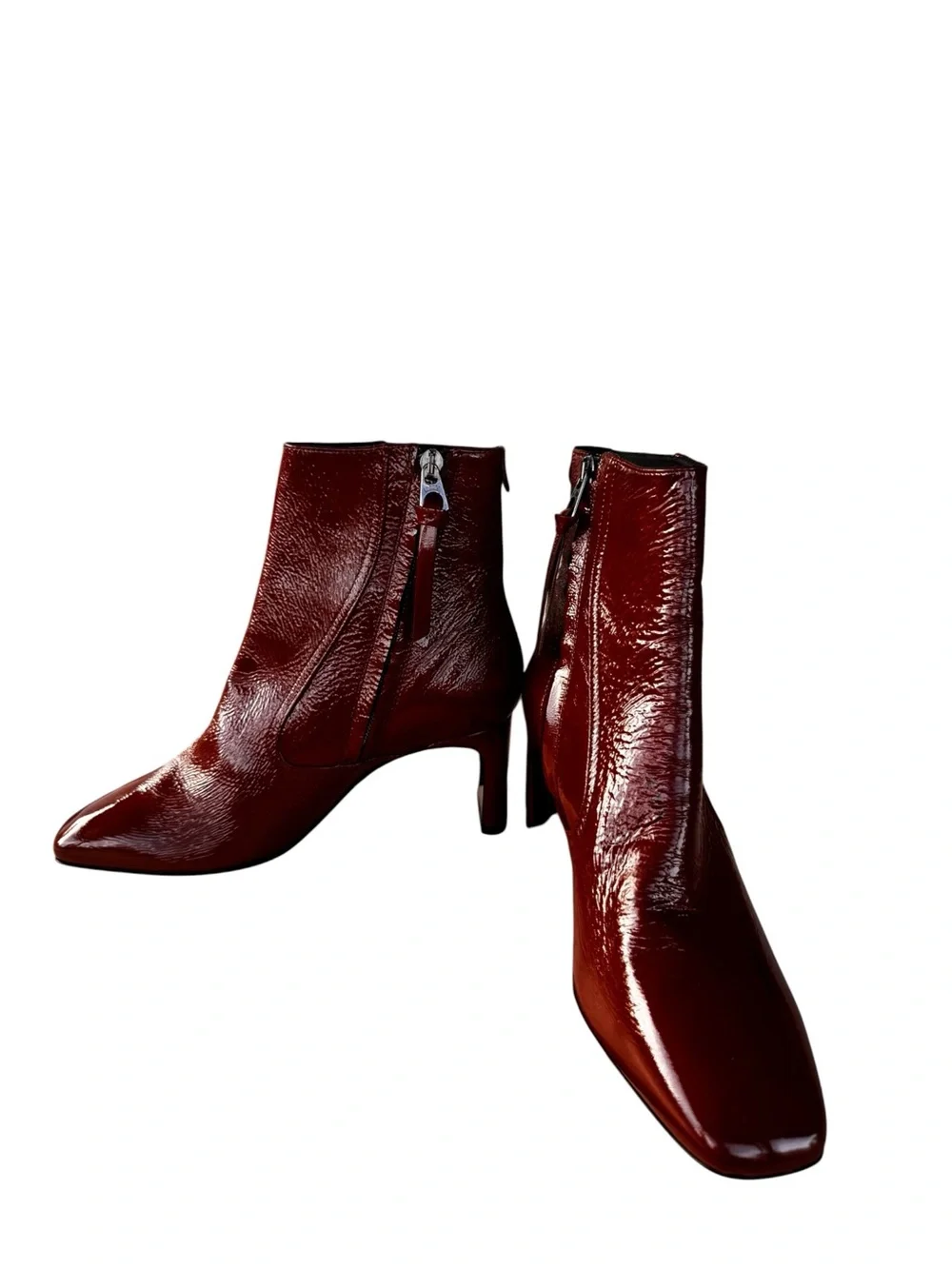 NWT LABUCQ Italy Crinkled Patent Leather Square Toe Ankle Booties Size 38 | US8
